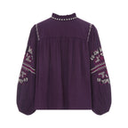 Alma Deia - Blouse Manches Longues Brodéé Gaze Coton Bio - Violet - Femme