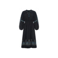 Alma Deia - Embroidered Midi Dress in Organic Cotton Gauze - Black - Women