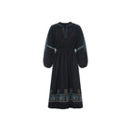 Alma Deia - Embroidered Midi Dress in Organic Cotton Gauze - Black - Women