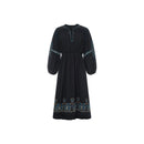 Alma Deia - Robe Midi Brodée Gaze De Coton Bio - Noir - Femme