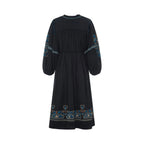 Alma Deia - Embroidered Midi Dress in Organic Cotton Gauze - Black - Women