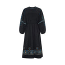 Alma Deia - Robe Midi Brodée Gaze De Coton Bio - Noir - Femme