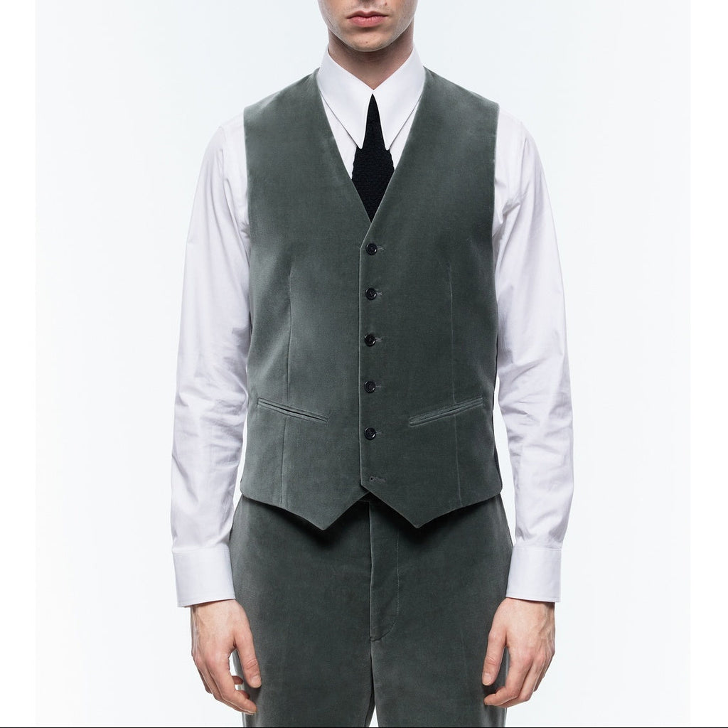 Velvet Suit Vest - Sage Green