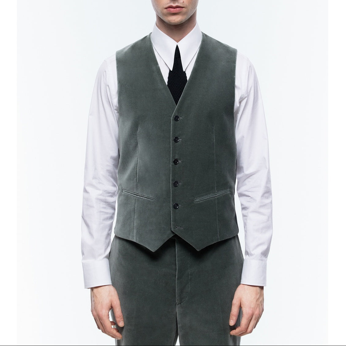 Velvet Suit Vest - Sage Green
