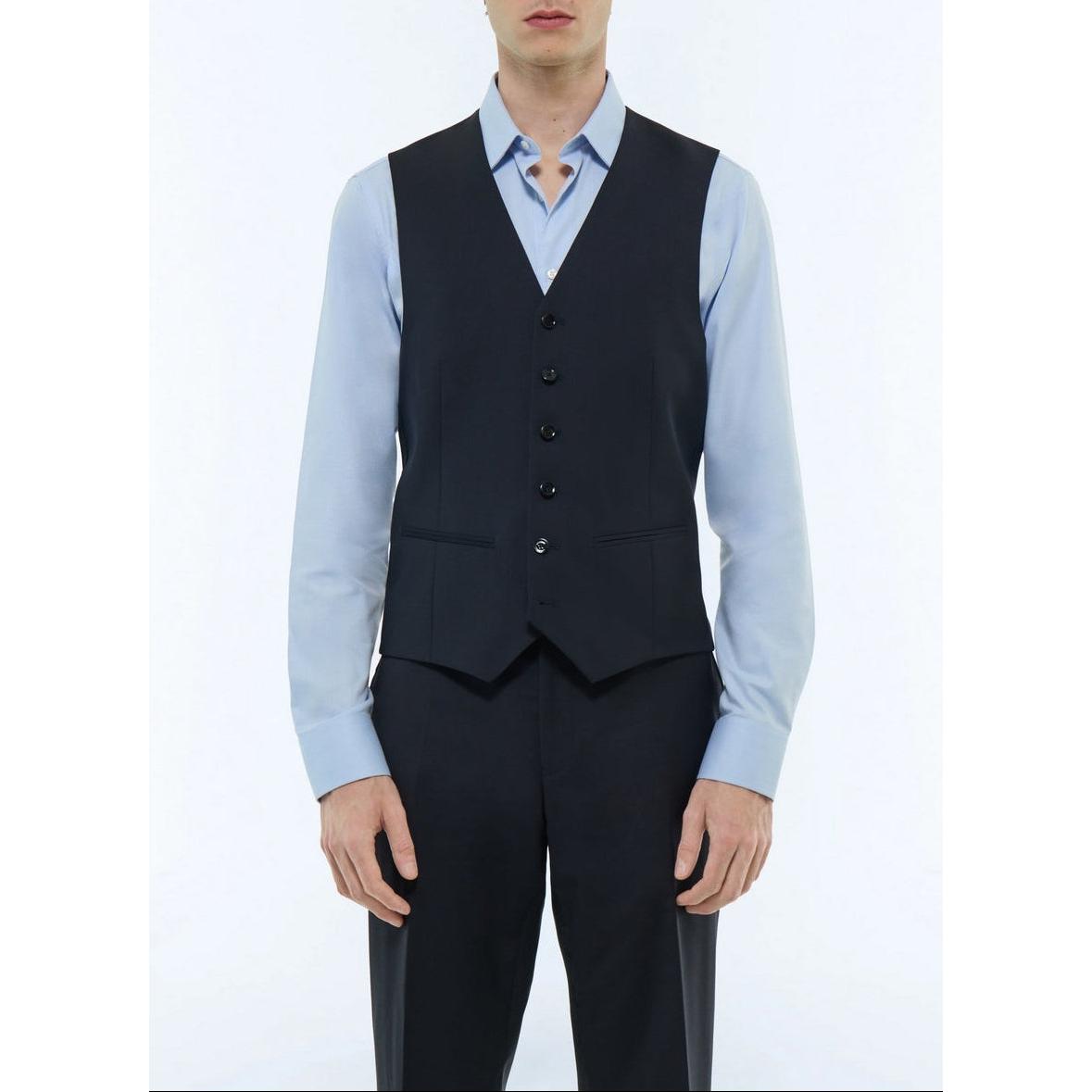 Gilet De Costume En Toile De Laine - Bleu