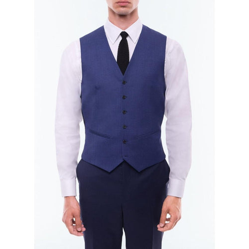 Gilet De Costume En Laine À Micro Dessin - Bleu De Prusse