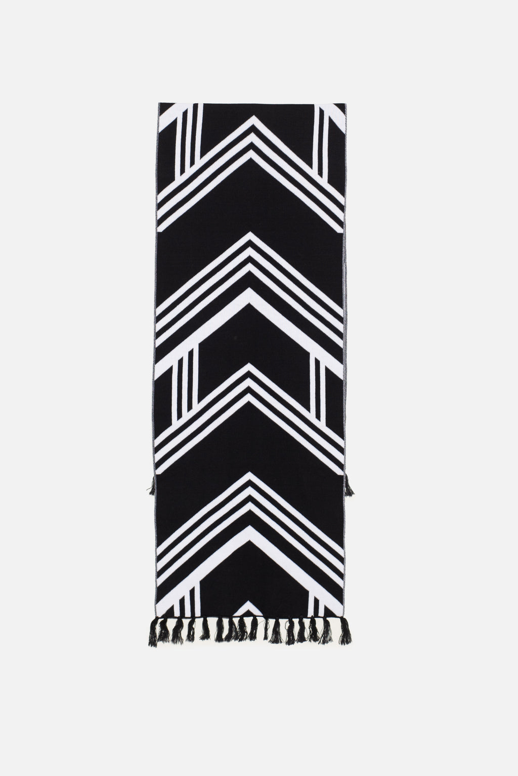 Michonet – Cardigan Set, écharpe noire et blanche à motifs chevrons et franges