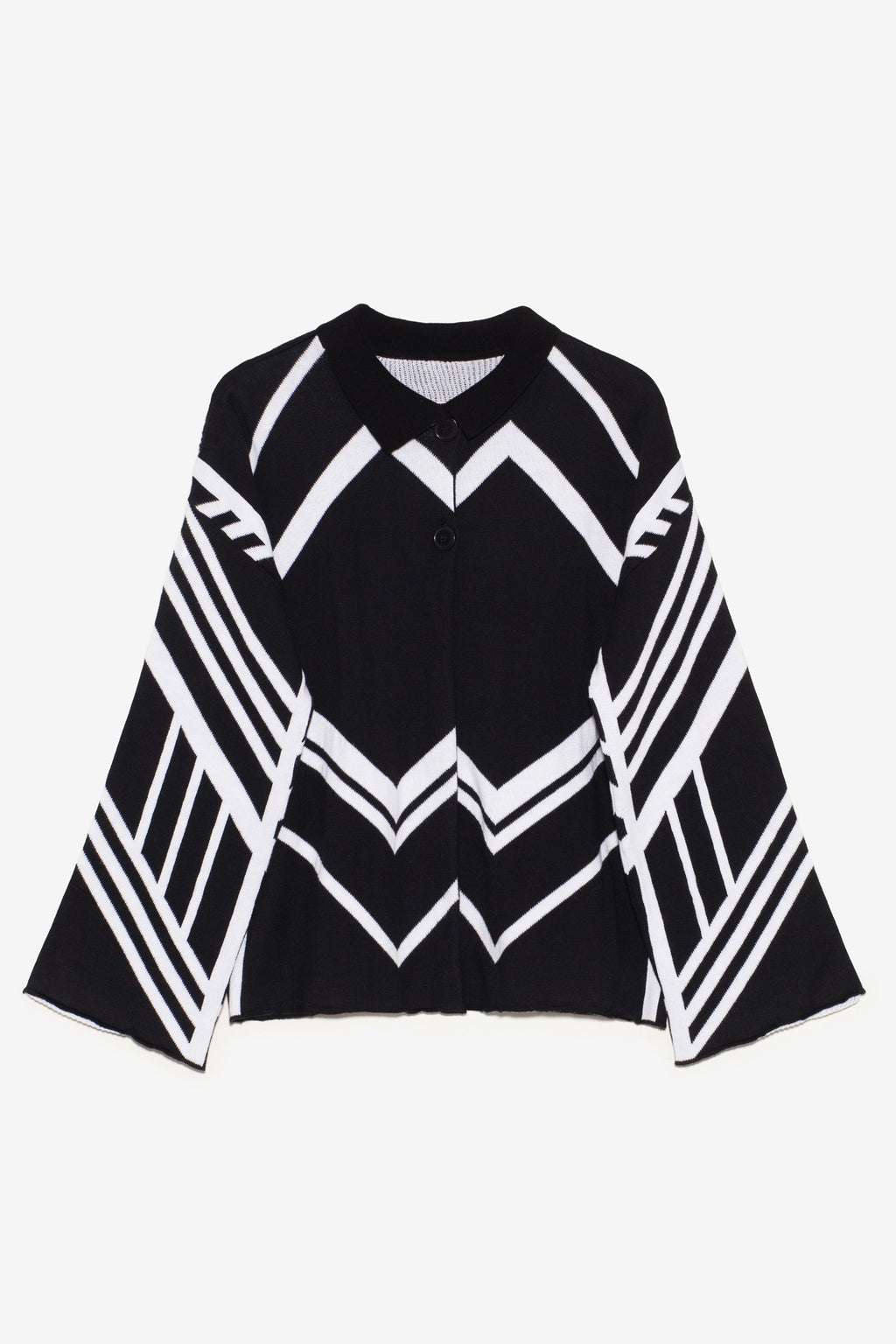 Michonet – Cardigan Set, cardigan noir et blanc avec motifs géométriques, vue de face
