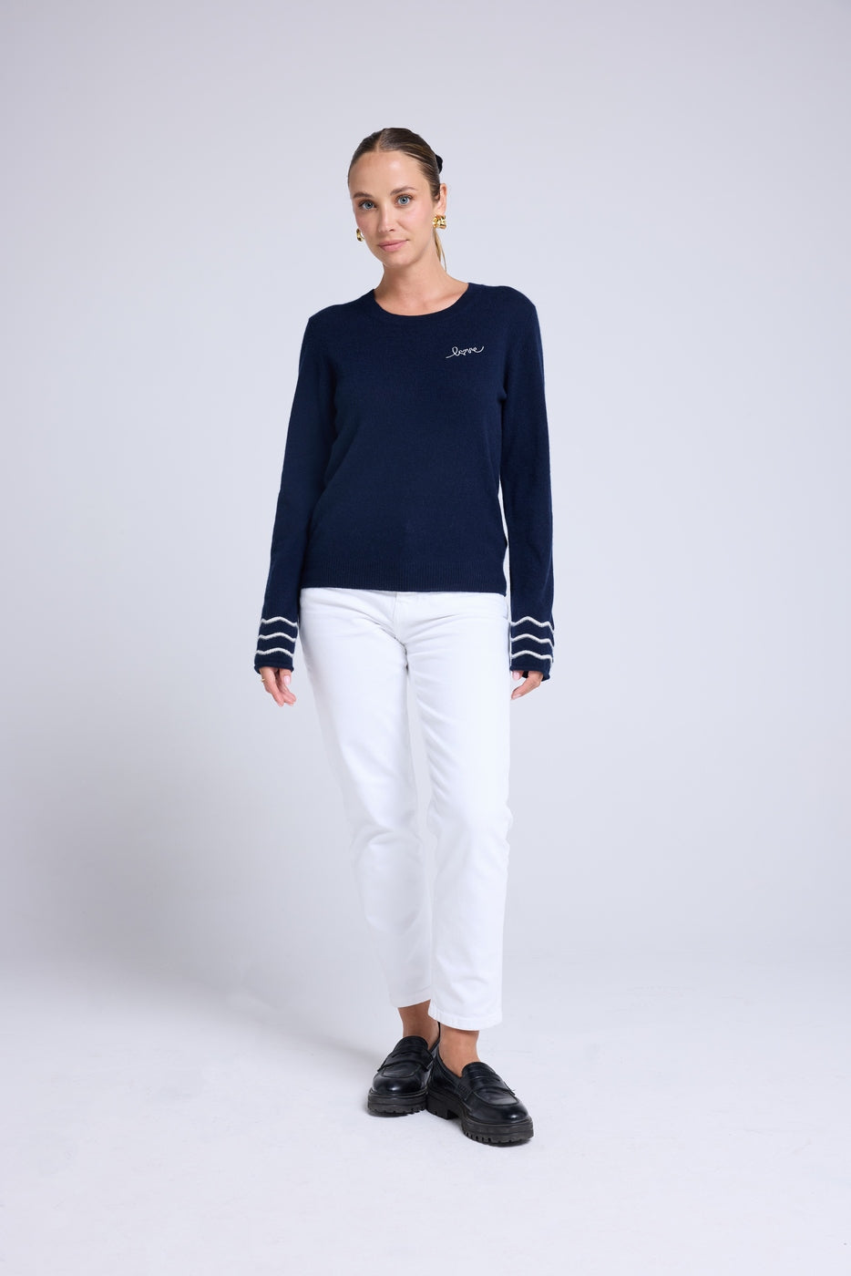 Jersey Cuello Redondo Love Gaia - Azul Marino Blanco