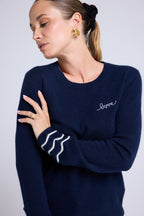 Jersey Cuello Redondo Love Gaia - Azul Marino Blanco