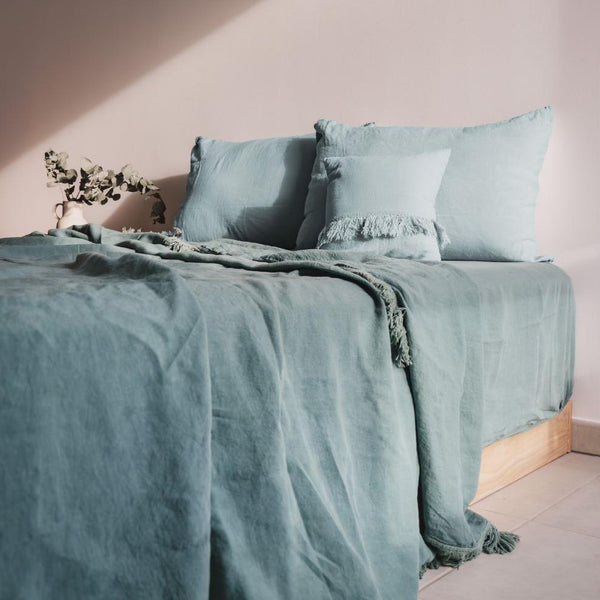 Fringed Bedspread - Gang Fringe - Mineral
