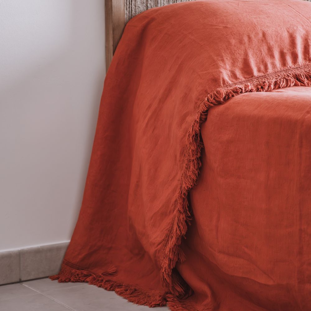 Fringed Bedspread - Gang Fringe - Burnt Earth
