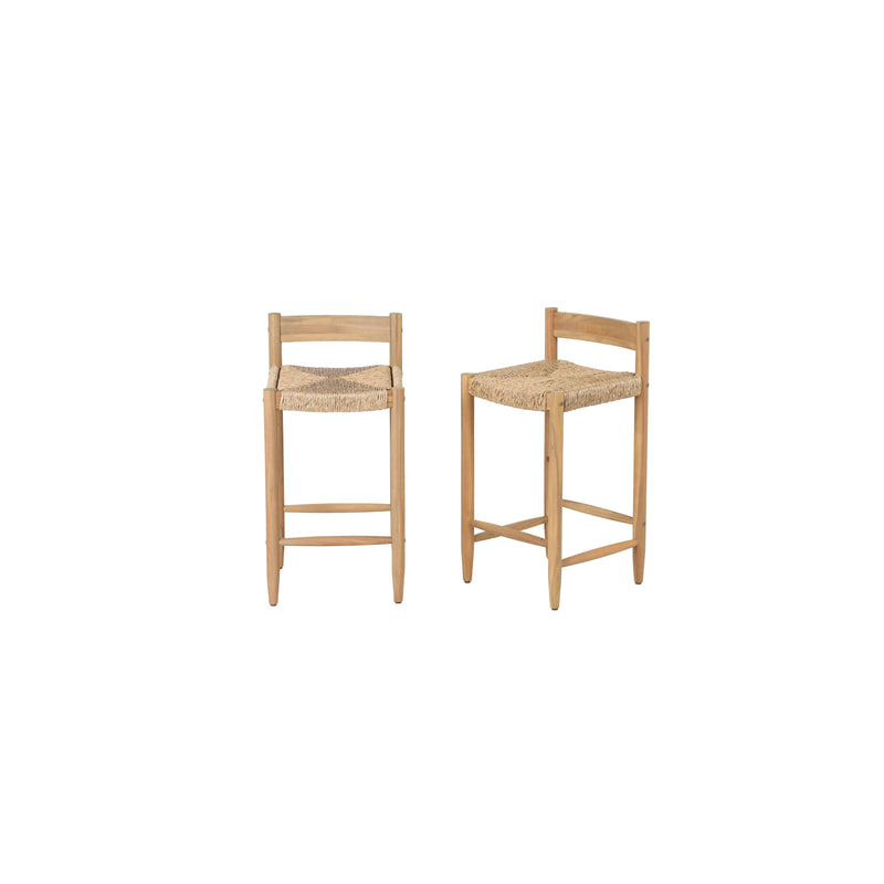 Set of 2 Bar Stools - Teva - Acacia Wood & Resin Rattan - H66Cm