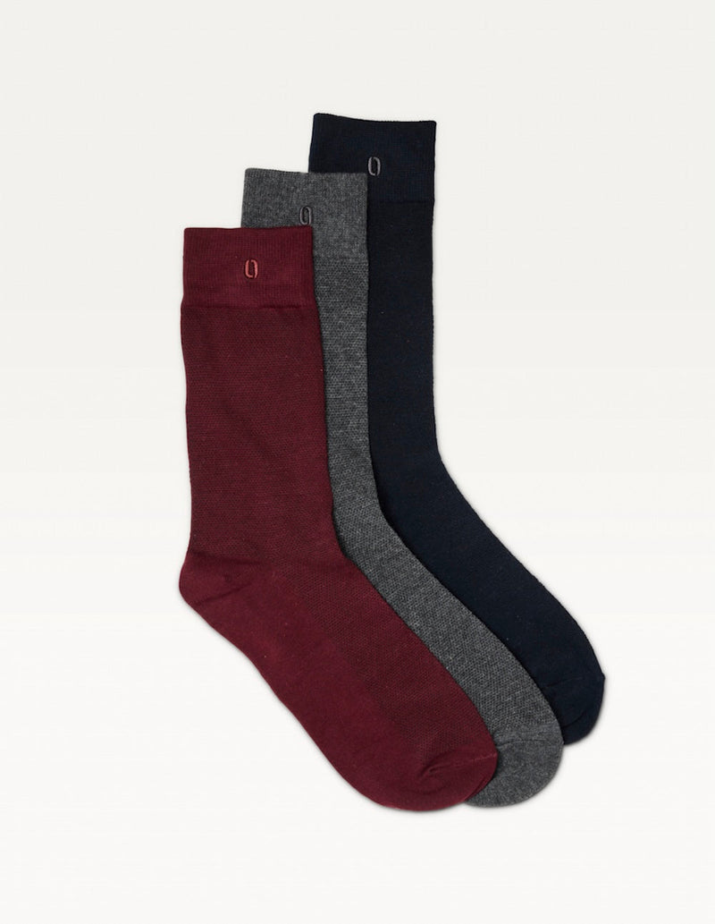 Pack De 3 Chaussettes - New Gaufré Marine Bordeaux Gris