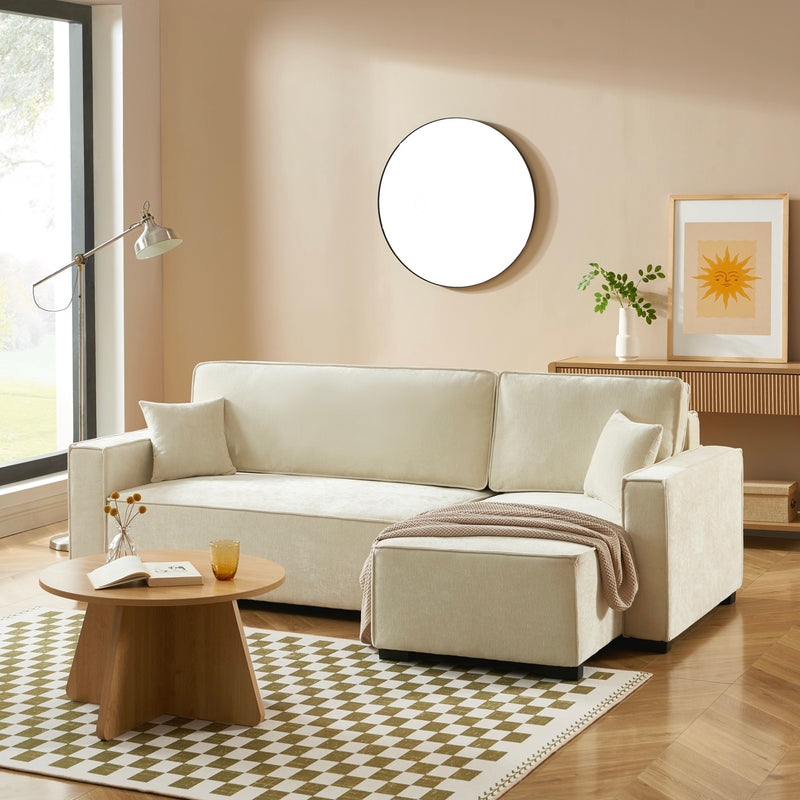 Canapé D'Angle Convertible & Réversible - Gavi - 4 Places - Tissu - Beige