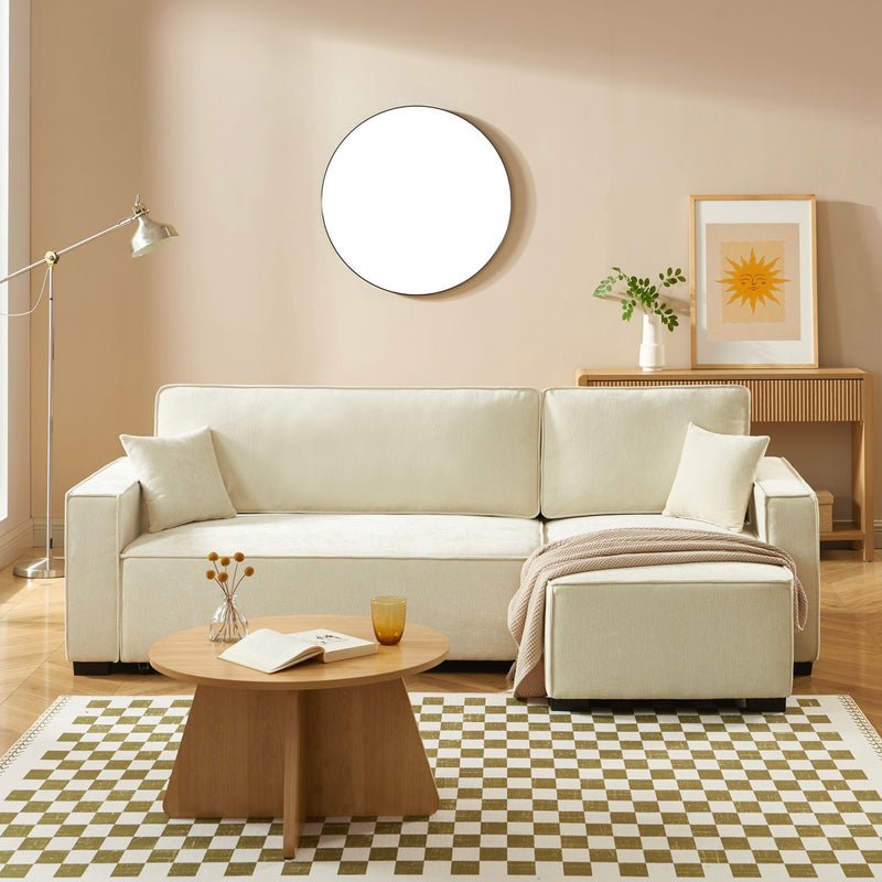 Canapé D'Angle Convertible & Réversible - Gavi - 4 Places - Tissu - Beige