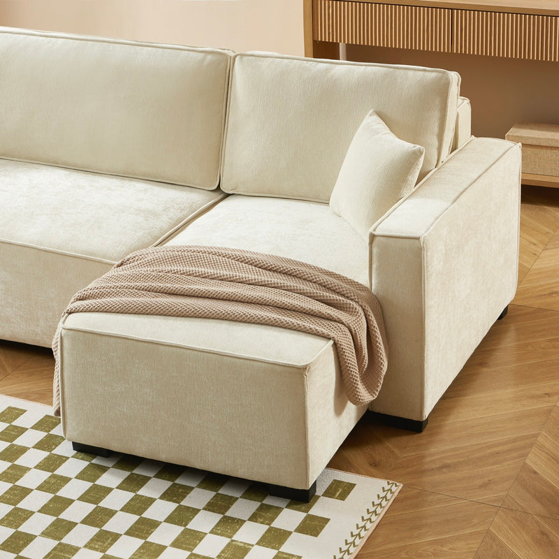 Canapé D'Angle Convertible & Réversible - Gavi - 4 Places - Tissu - Beige