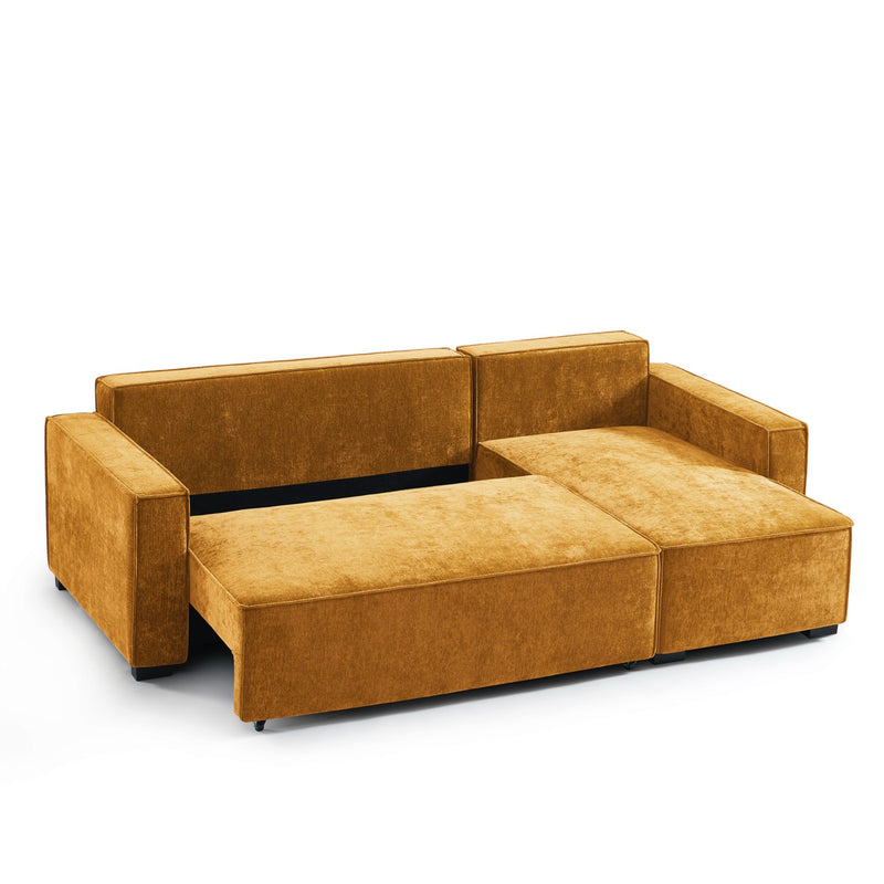 Canapé D'Angle Convertible & Réversible - Gavi - 4 Places - Tissu - Jaune Moutarde