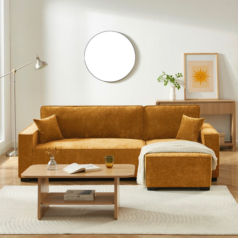 Canapé D'Angle Convertible & Réversible - Gavi - 4 Places - Tissu - Jaune Moutarde