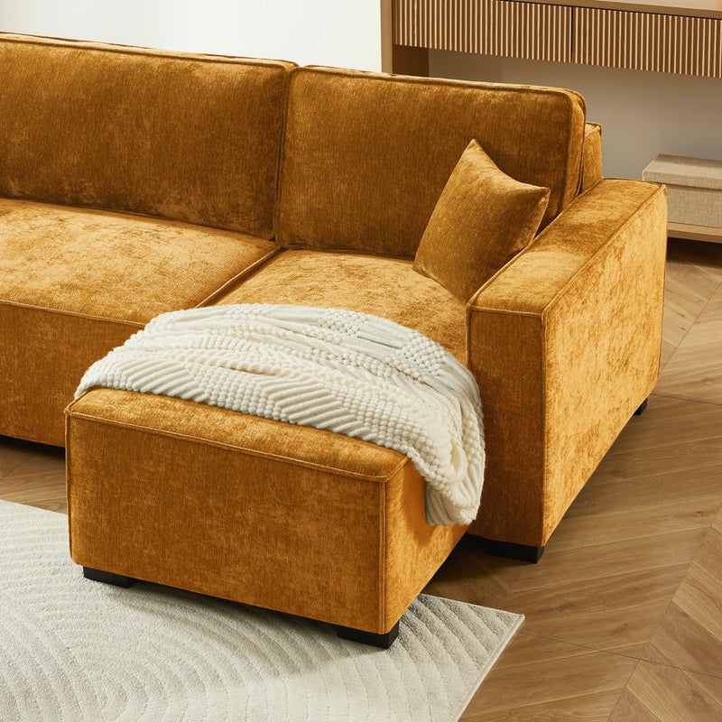 Canapé D'Angle Convertible & Réversible - Gavi - 4 Places - Tissu - Jaune Moutarde