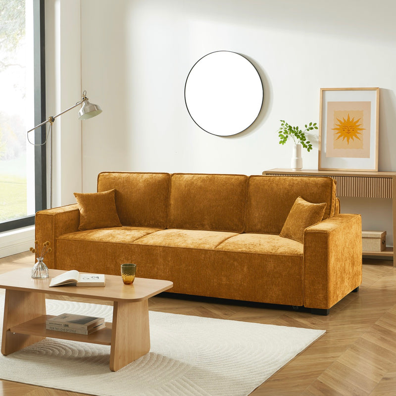 Canapé Droit Convertible - Gavi - 3 Places - Tissu - Jaune Moutarde