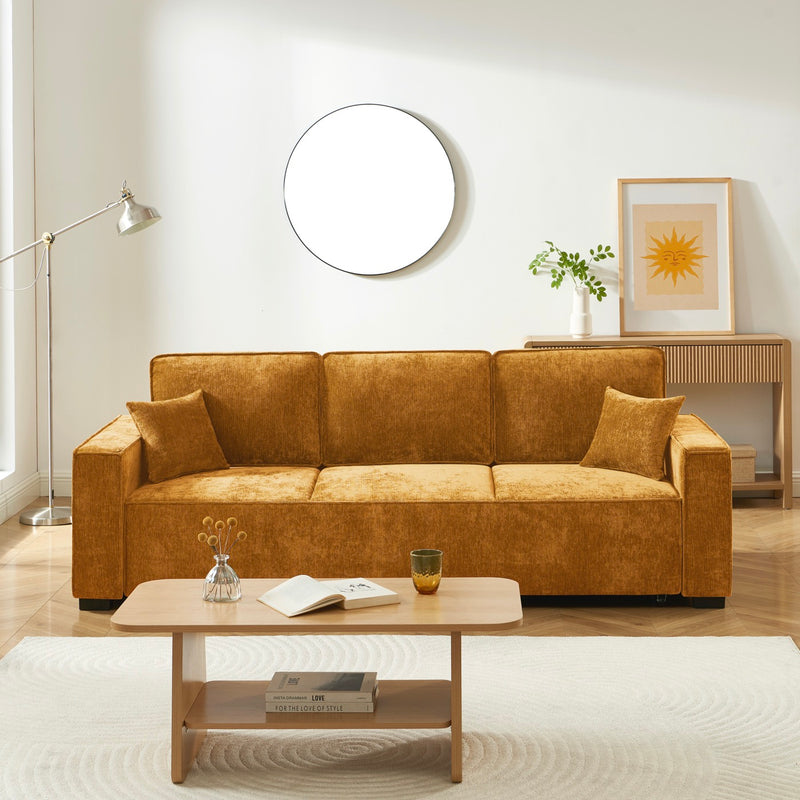 Canapé Droit Convertible - Gavi - 3 Places - Tissu - Jaune Moutarde