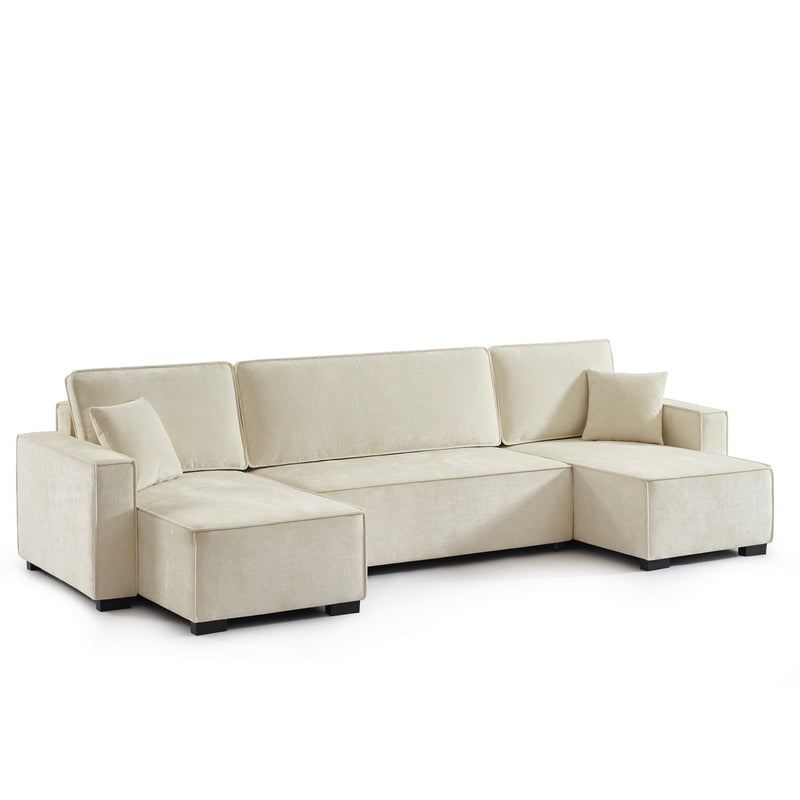 Canapé Panoramique Convertible - Gavi - 6 Places - Tissu - Beige