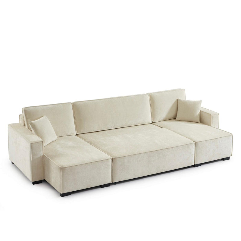 Canapé Panoramique Convertible - Gavi - 6 Places - Tissu - Beige