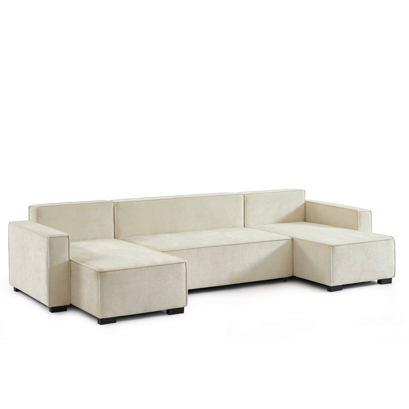 Canapé Panoramique Convertible - Gavi - 6 Places - Tissu - Beige