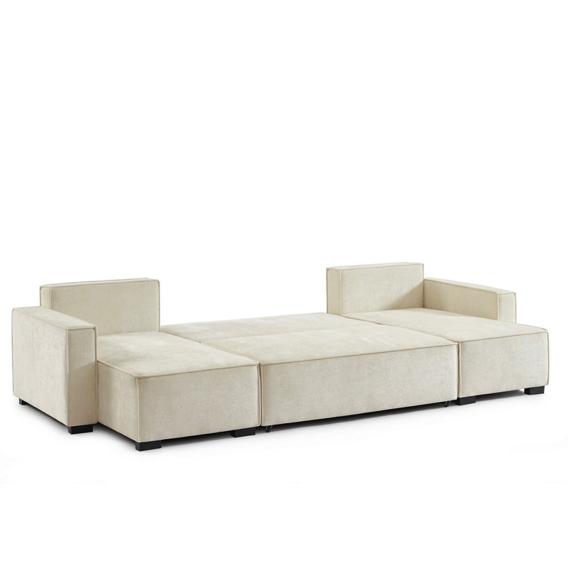 Canapé Panoramique Convertible - Gavi - 6 Places - Tissu - Beige