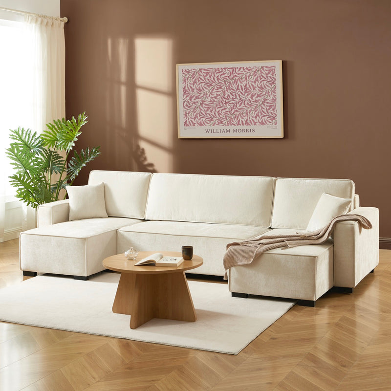 Canapé Panoramique Convertible - Gavi - 6 Places - Tissu - Beige