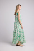Vestido Largo De Tirantes - Flores Verdes