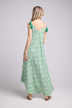 Vestido Largo De Tirantes - Flores Verdes