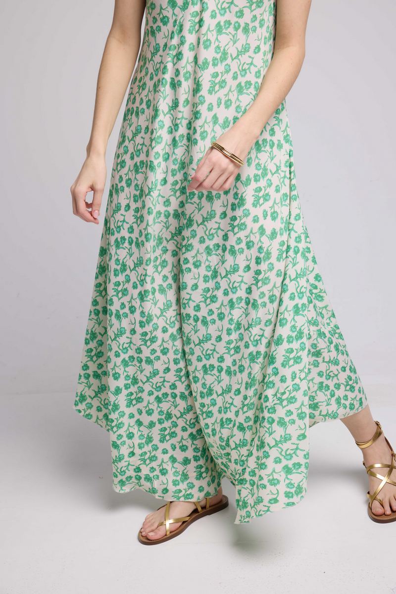 Vestido Largo De Tirantes - Flores Verdes