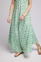 Vestido Largo De Tirantes - Flores Verdes