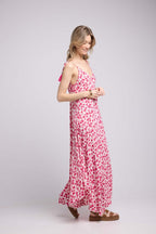 Vestido Largo Sin Tirantes - Flores Rojas