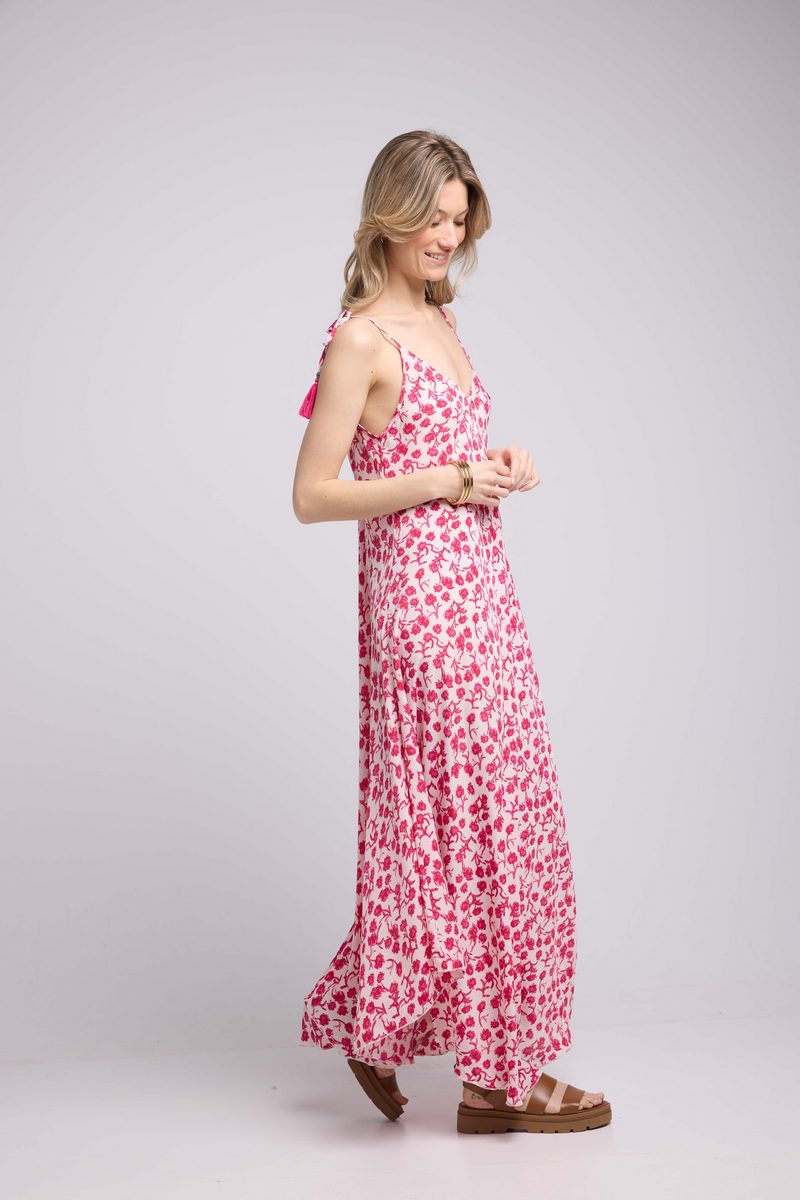 Vestido Largo Sin Tirantes - Flores Rojas