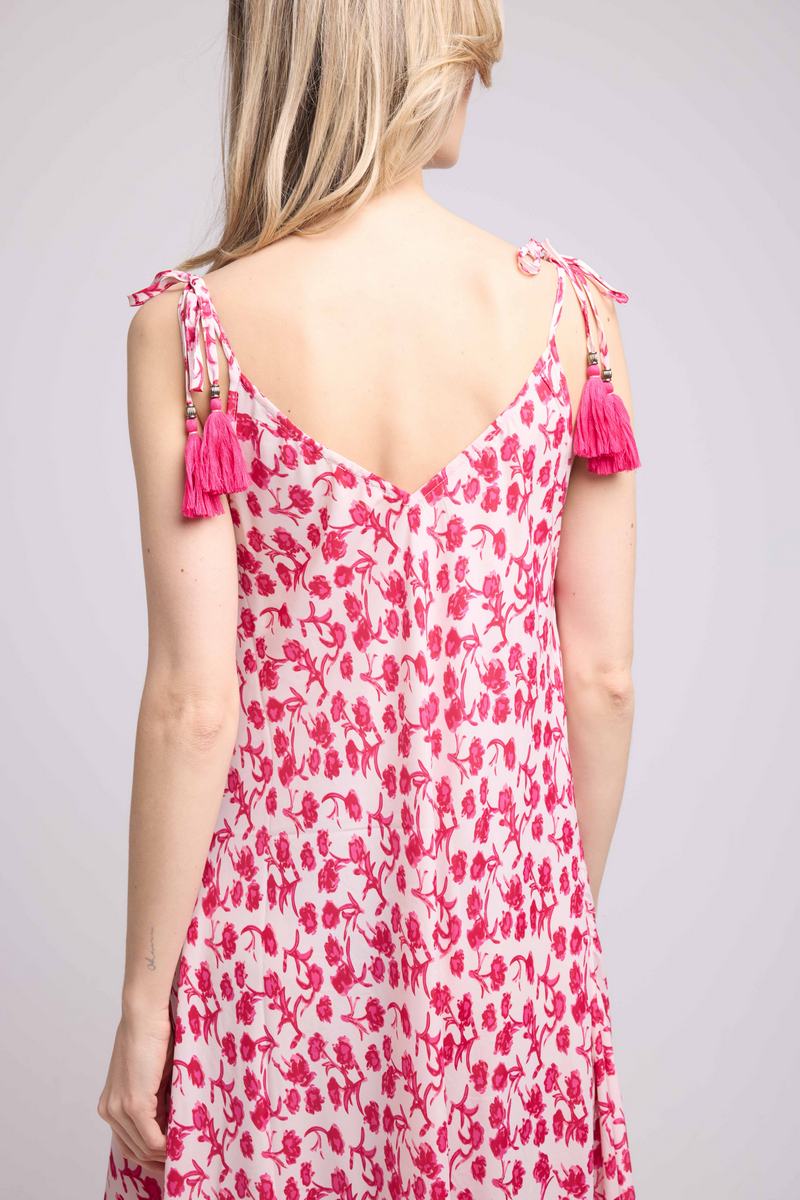 Vestido Largo Sin Tirantes - Flores Rojas