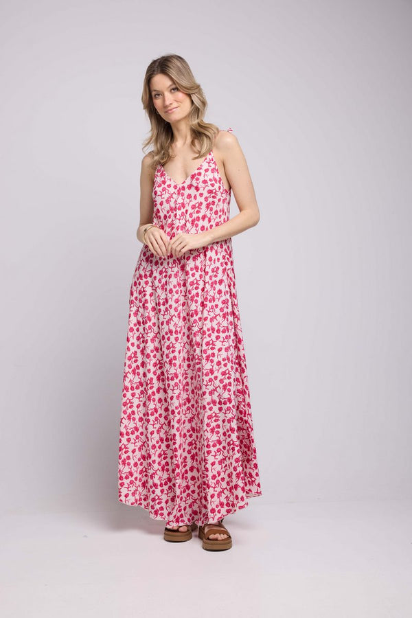 Vestido Largo Sin Tirantes - Flores Rojas