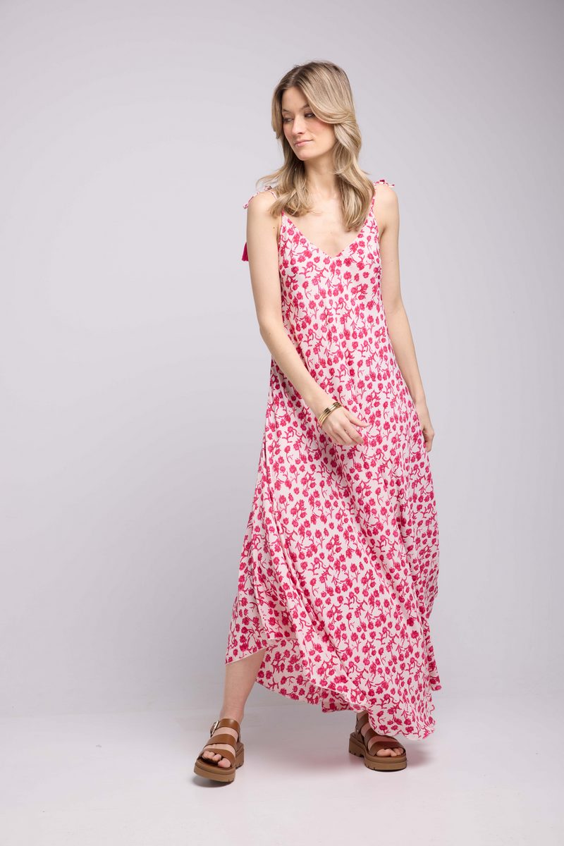 Vestido Largo Sin Tirantes - Flores Rojas