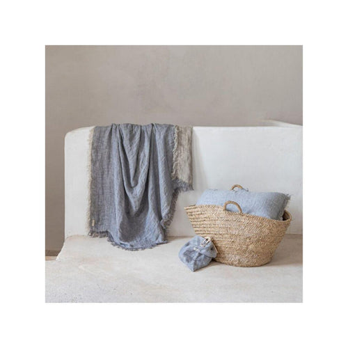 Plaid En Double Gaze De Lin - Gazelle - Bleu Nil