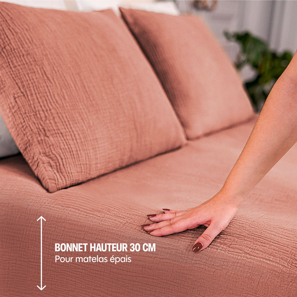 Drap housse gaze de coton - 4 coloris au choix