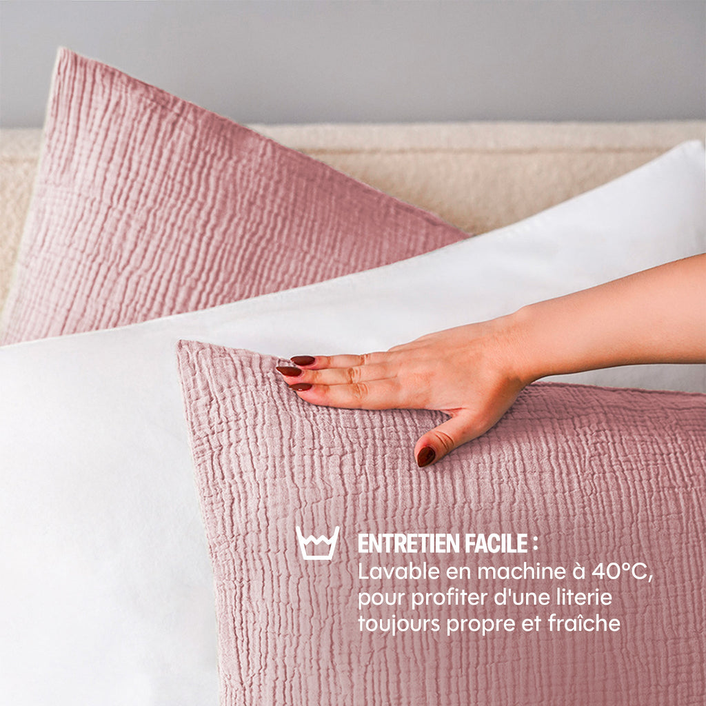 Taie d'oreiller gaze de coton x2 - 4 coloris au choix