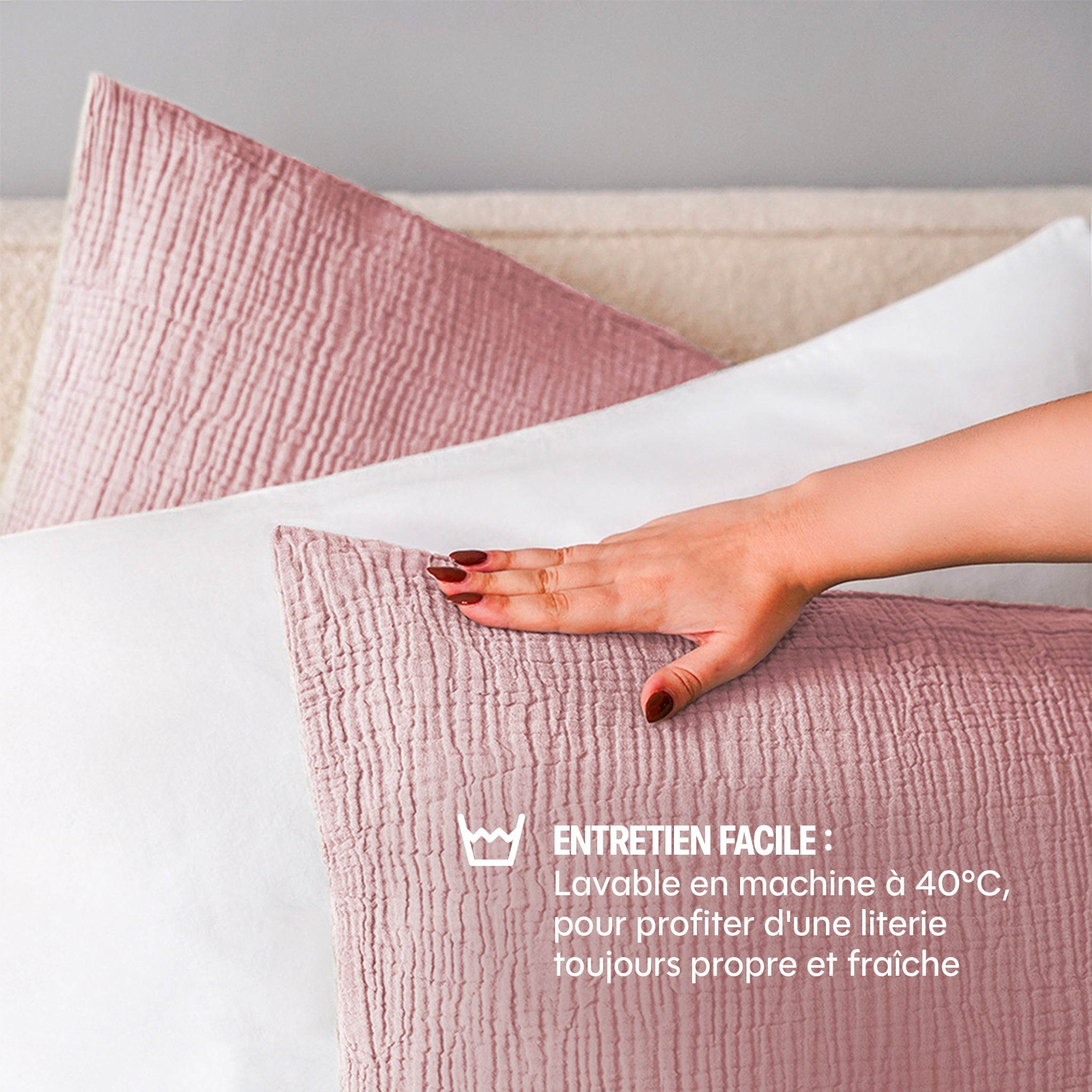 Taie d'oreiller gaze de coton x2 - 4 coloris au choix