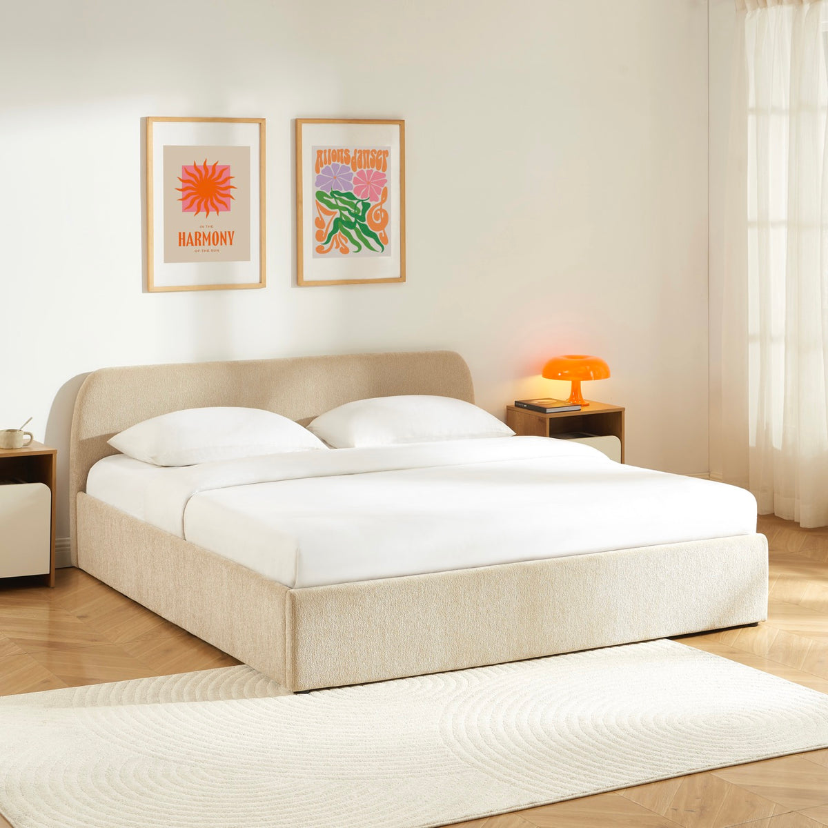 Gela - Cama canapé con somier incluido - Tejido de chenilla - Gris topo