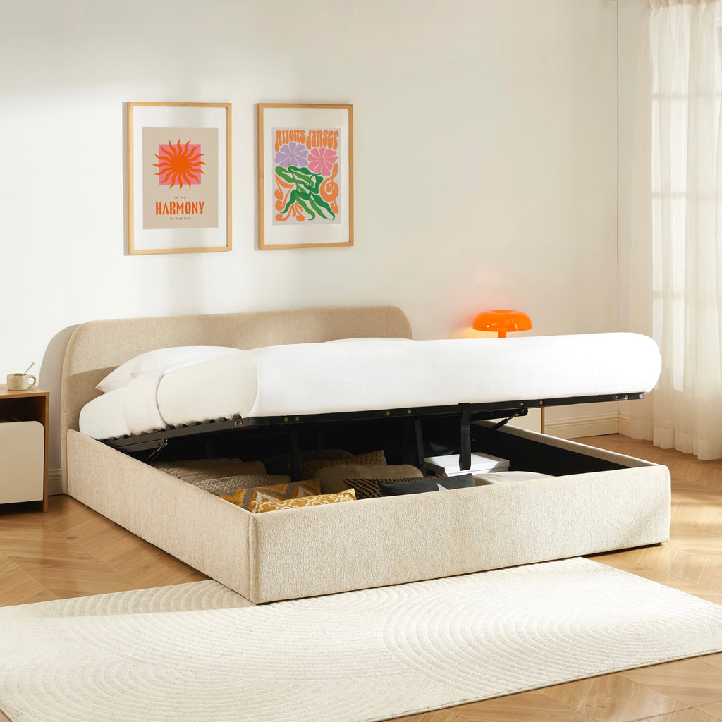 Gela - Cama canapé con somier incluido - Tejido de chenilla - Gris topo