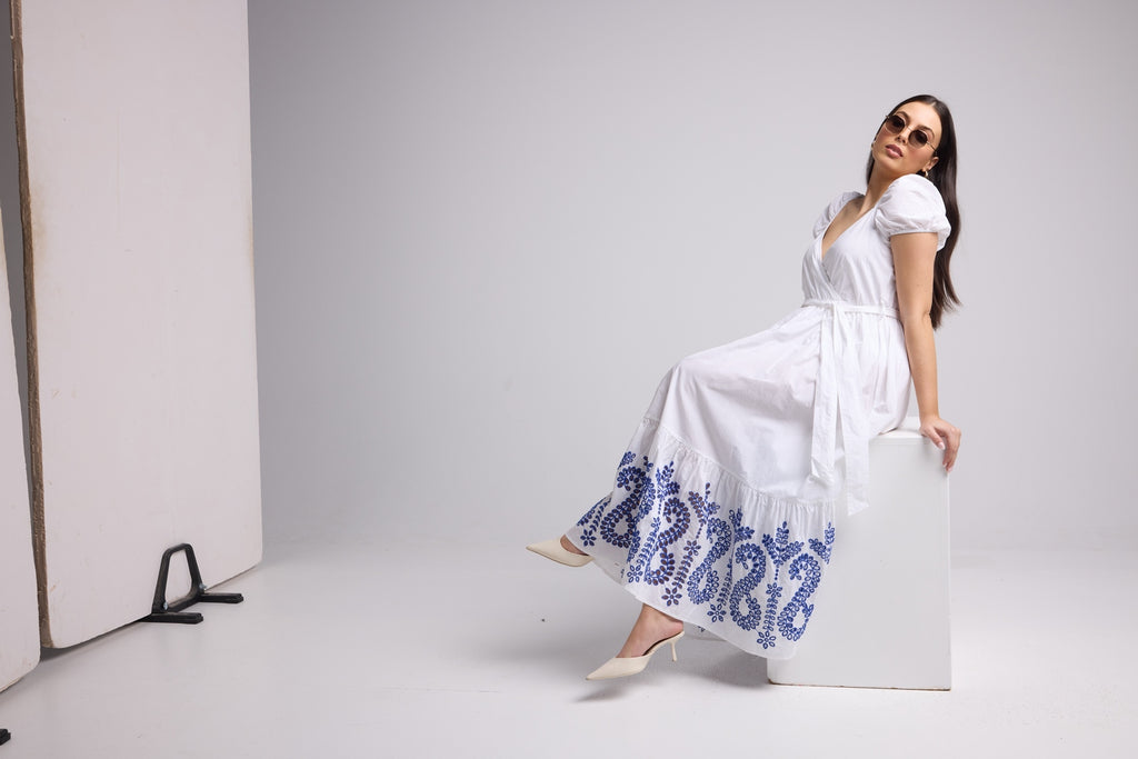 Robe Longue - Gena - Blanc Bleu