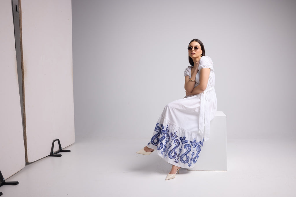 Robe Longue - Gena - Blanc Bleu