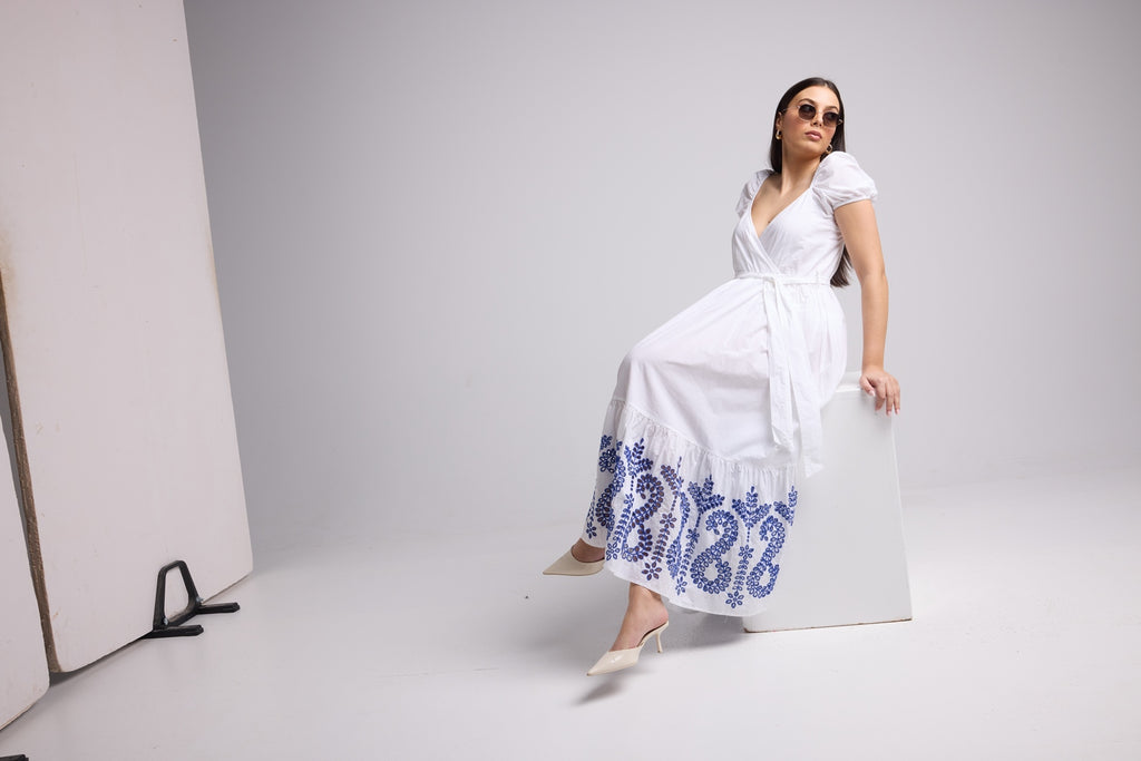 Robe Longue - Gena - Blanc Bleu