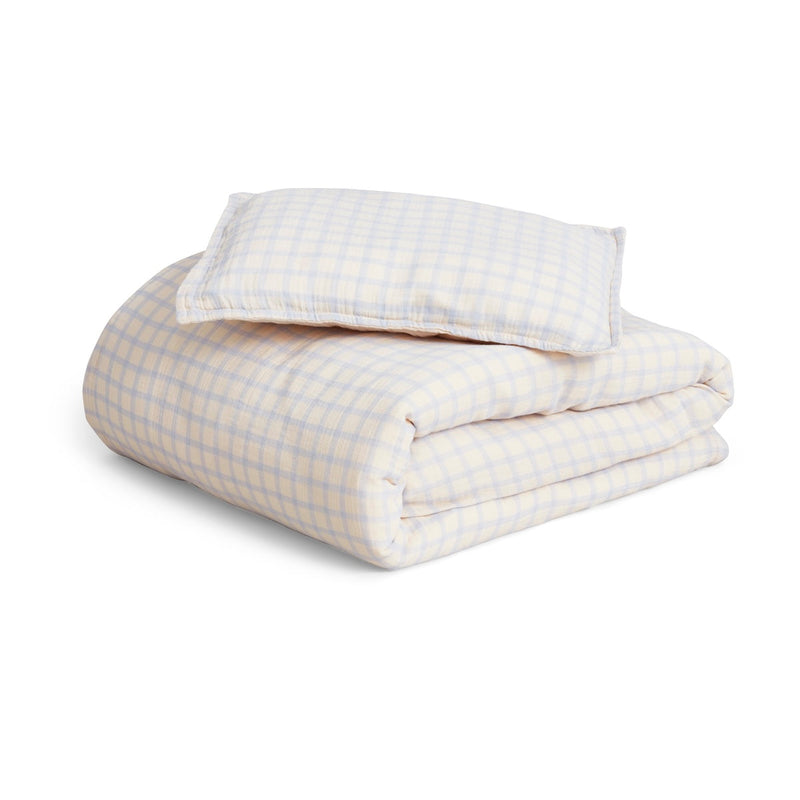 Junior Muslin Bedding Set - Sky Blue Vichy
